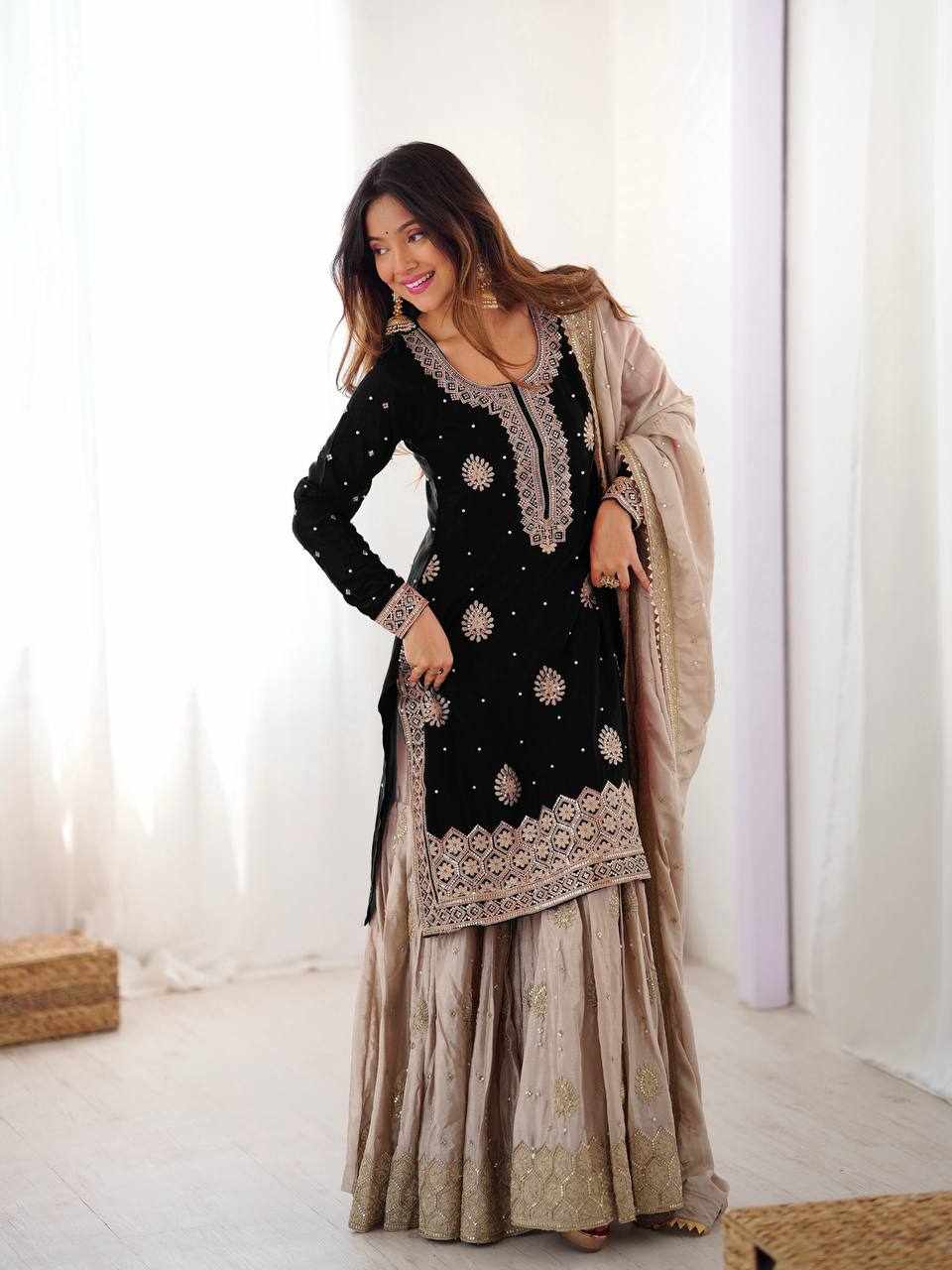 Black Embroidered Anarkali Lehenga Set   RTC 38 - Detailed Pallu View