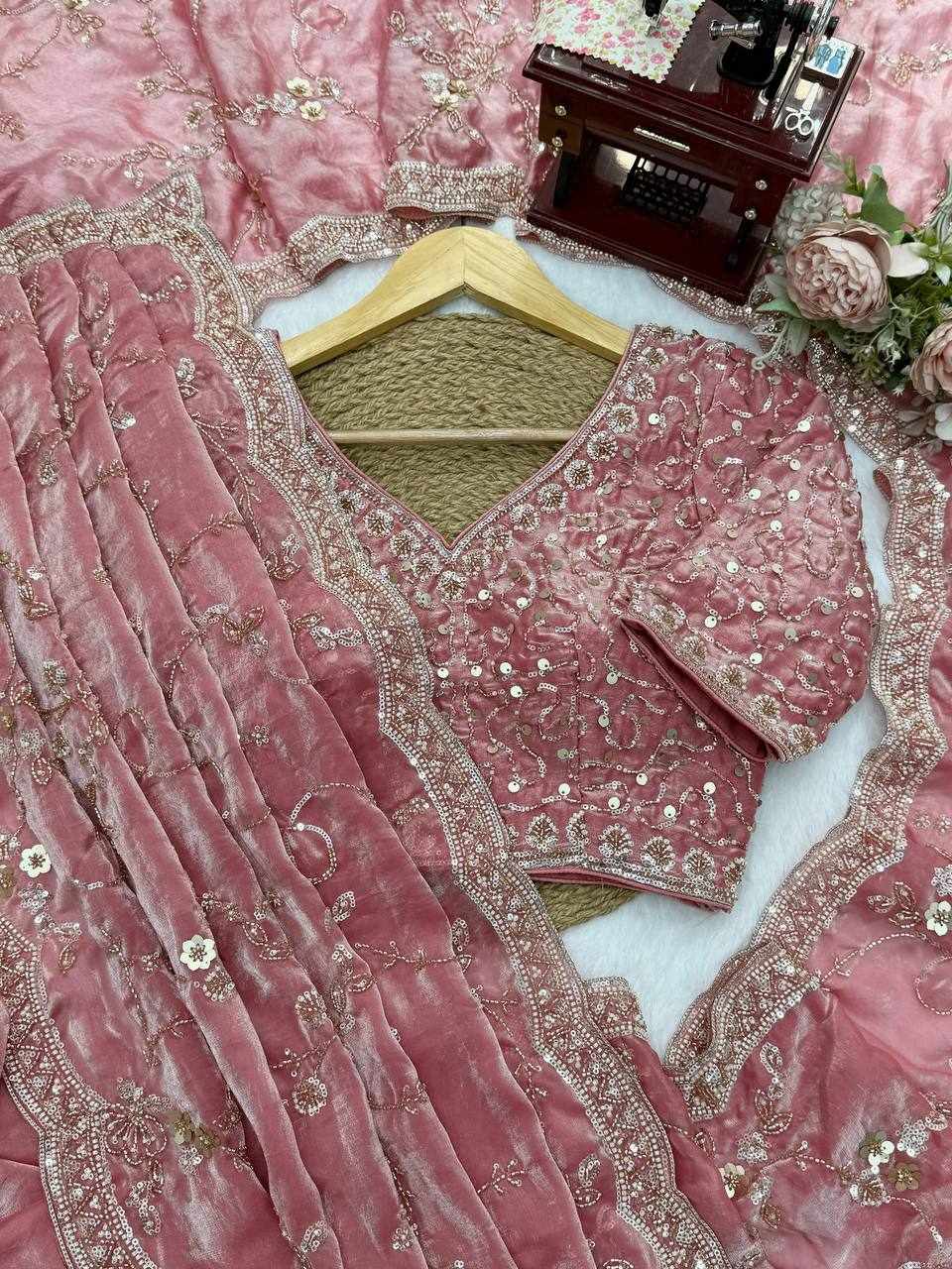 Rose Pink Sequin Embroidered Designer Saree     (KD 641)