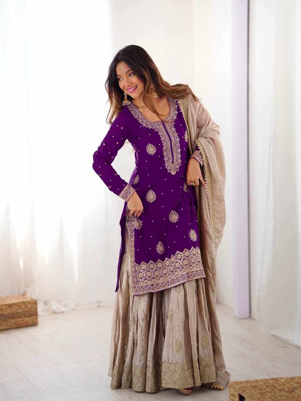 Royal Purple Embroidered Anarkali Set