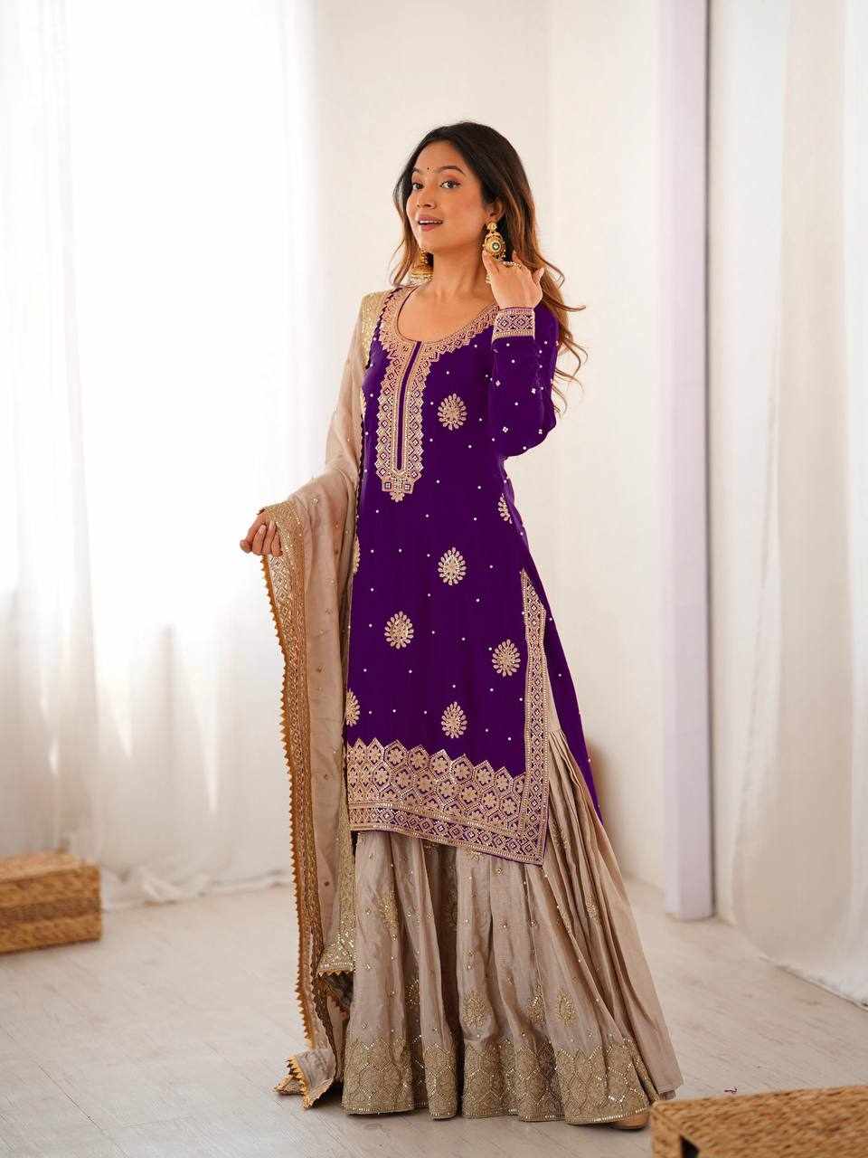 Royal Purple Embroidered Anarkali Set