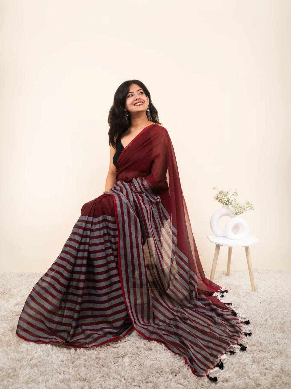 Premium Linen Cotton Saree   (KPW 440) - Detailed Pallu View