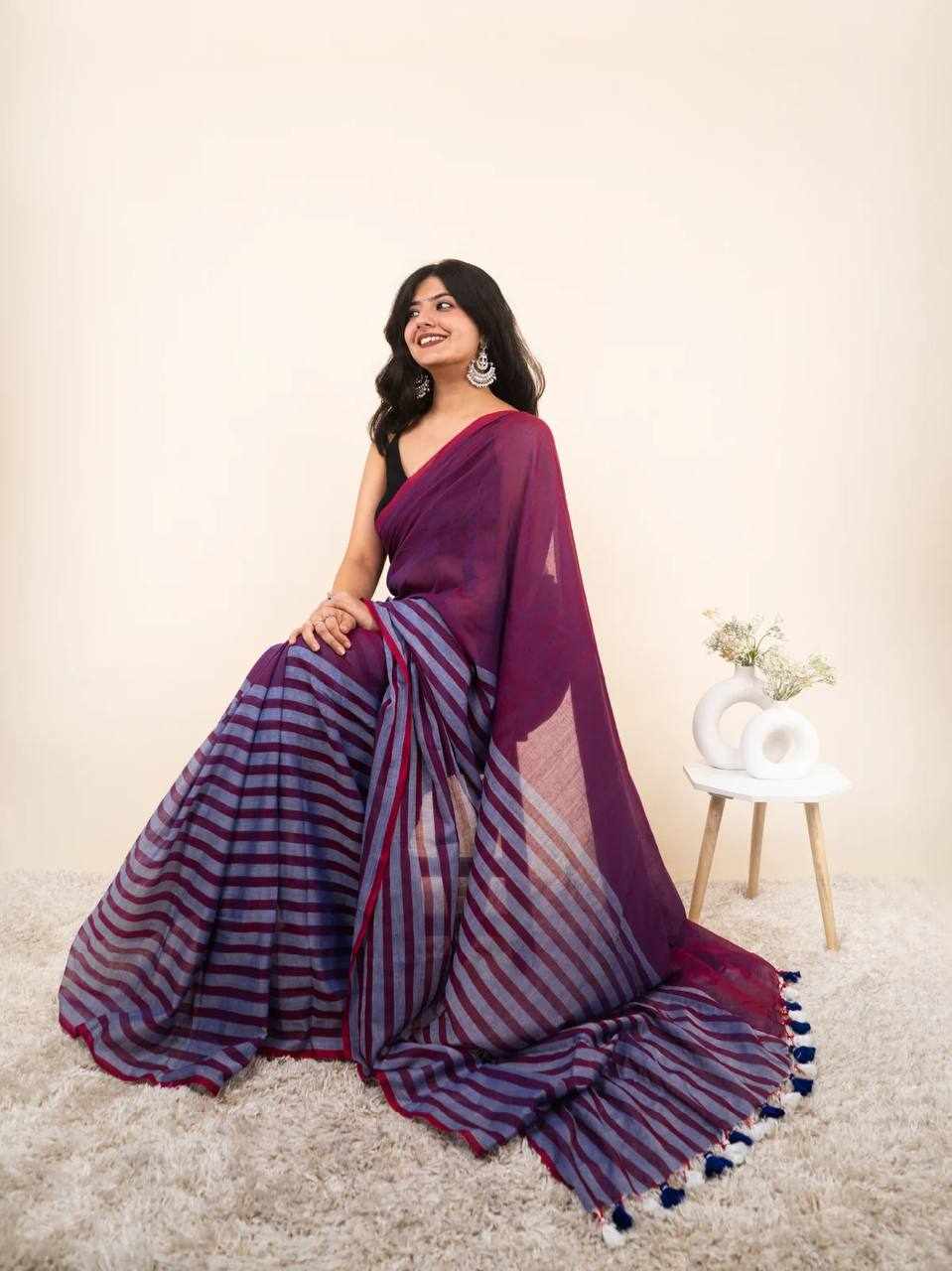 Premium Linen Cotton Saree   (KPW 440) - Detailed Pallu View