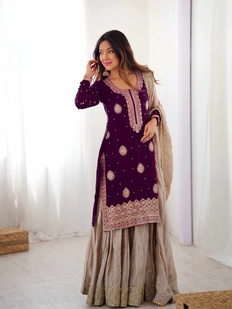 Deep Wine Embroidered Anarkali Lehenga Set RTC 38