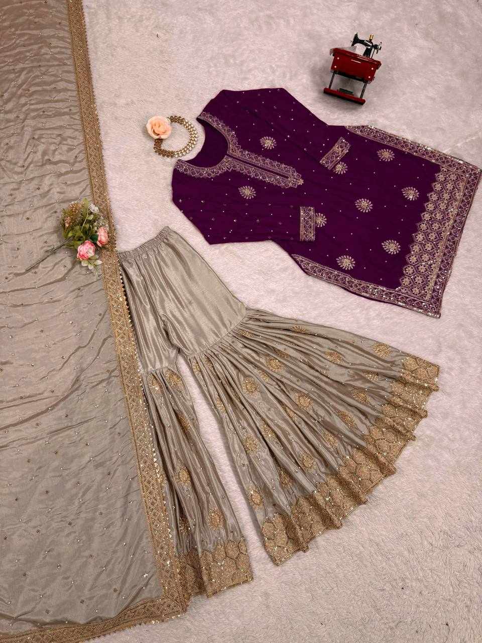 Deep Wine Embroidered Anarkali Lehenga Set RTC 38