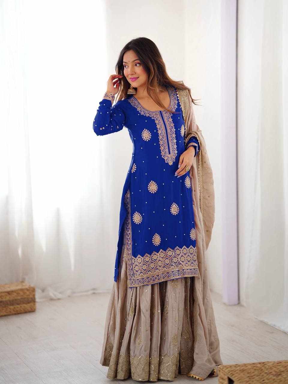 Royal Blue Embroidered Anarkali Lehenga Set RTC 38