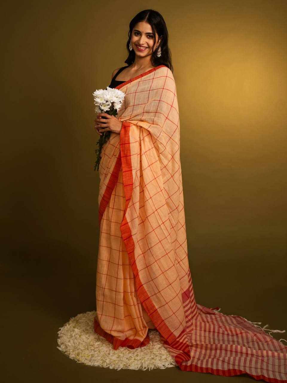 Premium Linen Cotton Digital Printed Saree     (KPW 431)