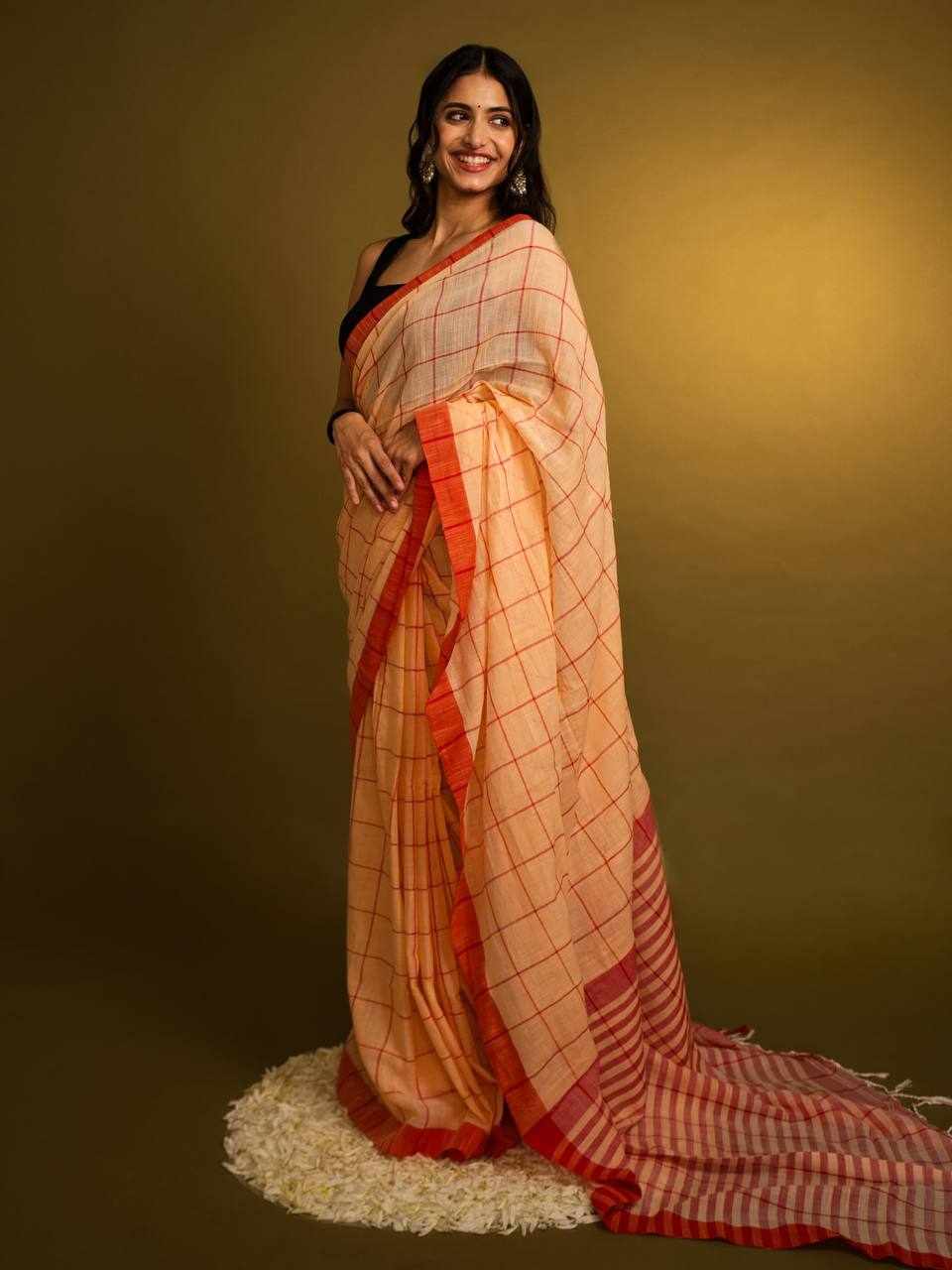 Premium Linen Cotton Digital Printed Saree     (KPW 431) - Detailed Pallu View