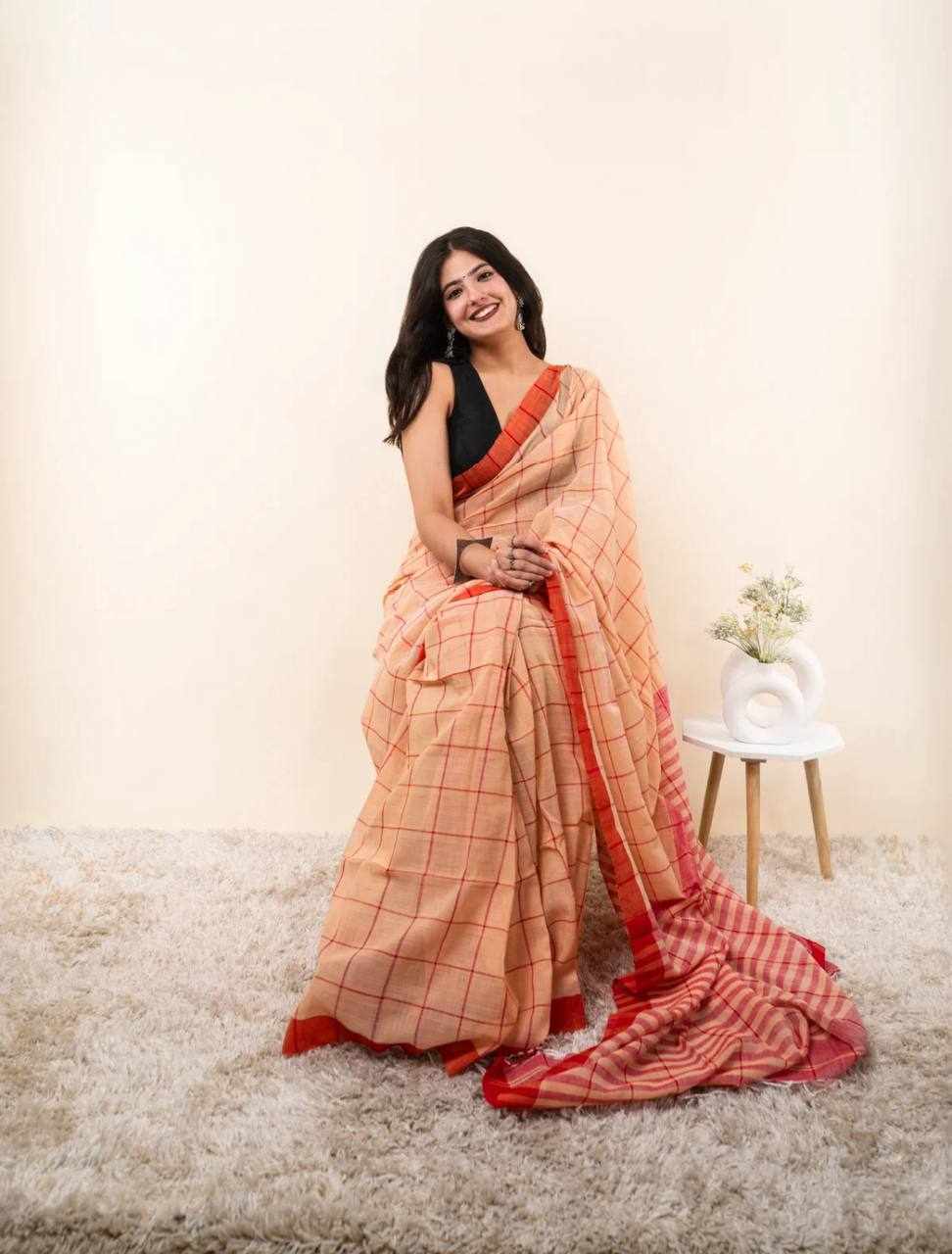 Premium Linen Cotton Digital Printed Saree     (KPW 431)