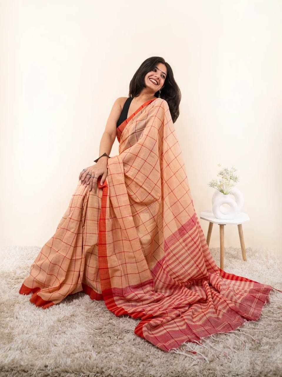 Premium Linen Cotton Digital Printed Saree     (KPW 431)
