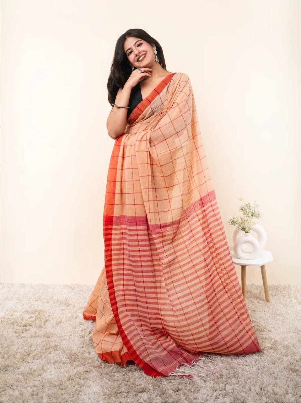 Premium Linen Cotton Digital Printed Saree     (KPW 431)