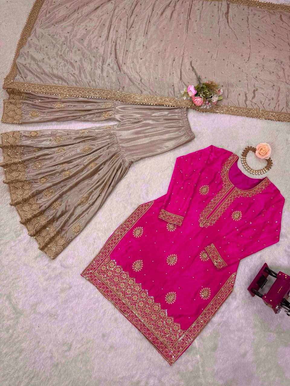 Hot Pink Embroidered Anarkali Lehenga Set  RTC 38