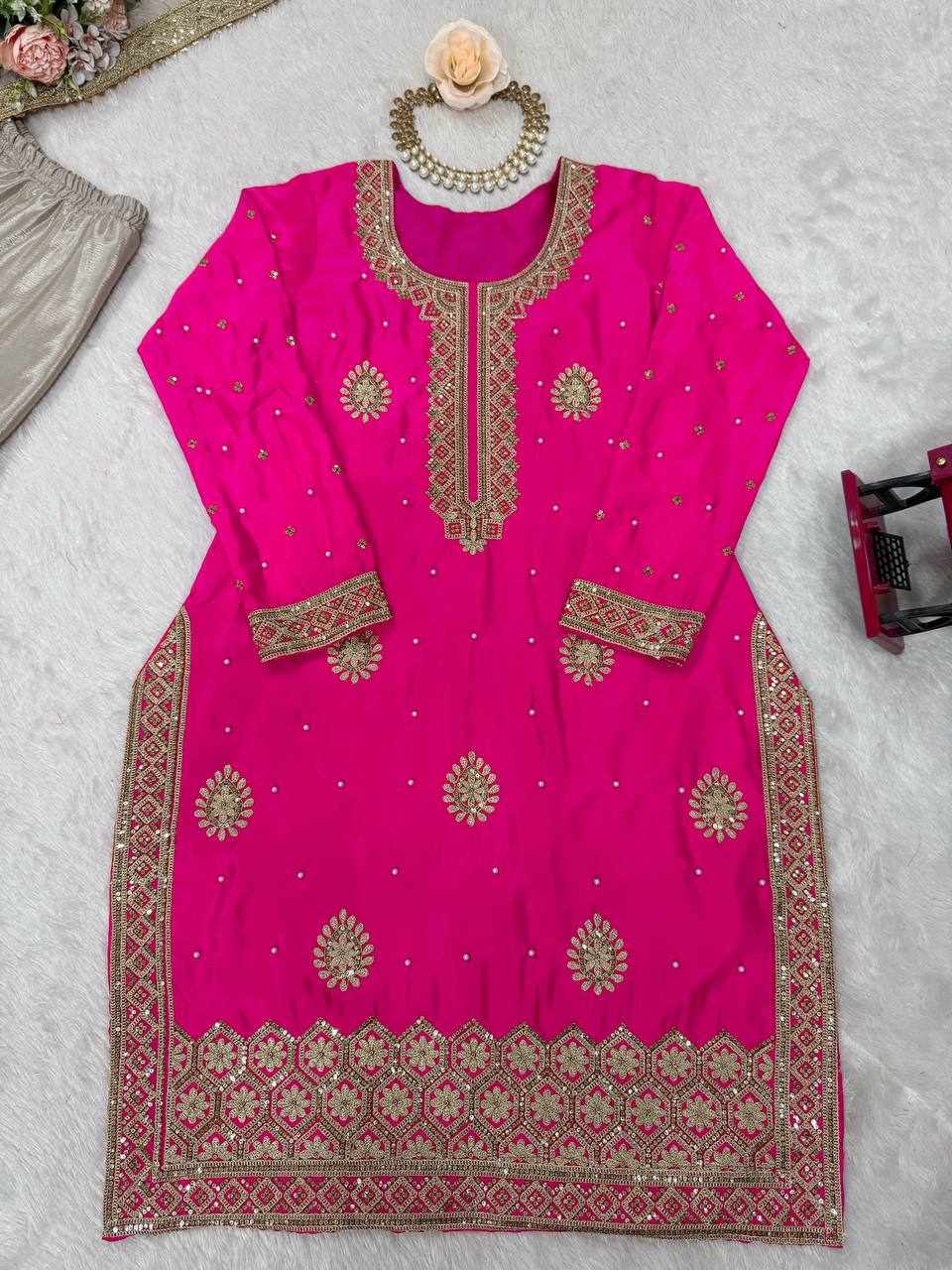 Hot Pink Embroidered Anarkali Lehenga Set  RTC 38