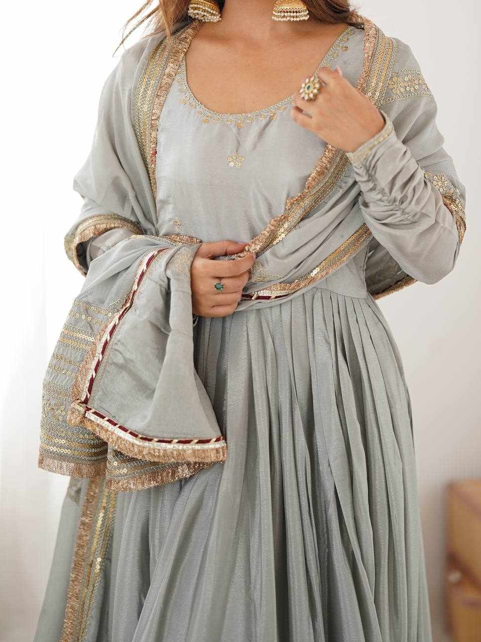 Sage Grey Embroidered Anarkali Gown Set RTC 5816
