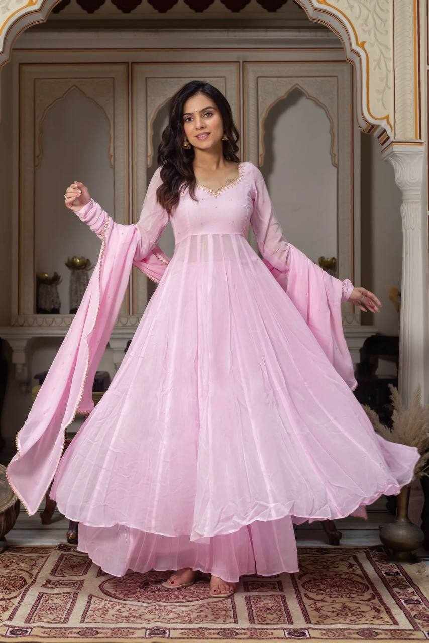 Blush Pink Layered Anarkali Set  KD 1636 - Handcrafted Ethnic Wear