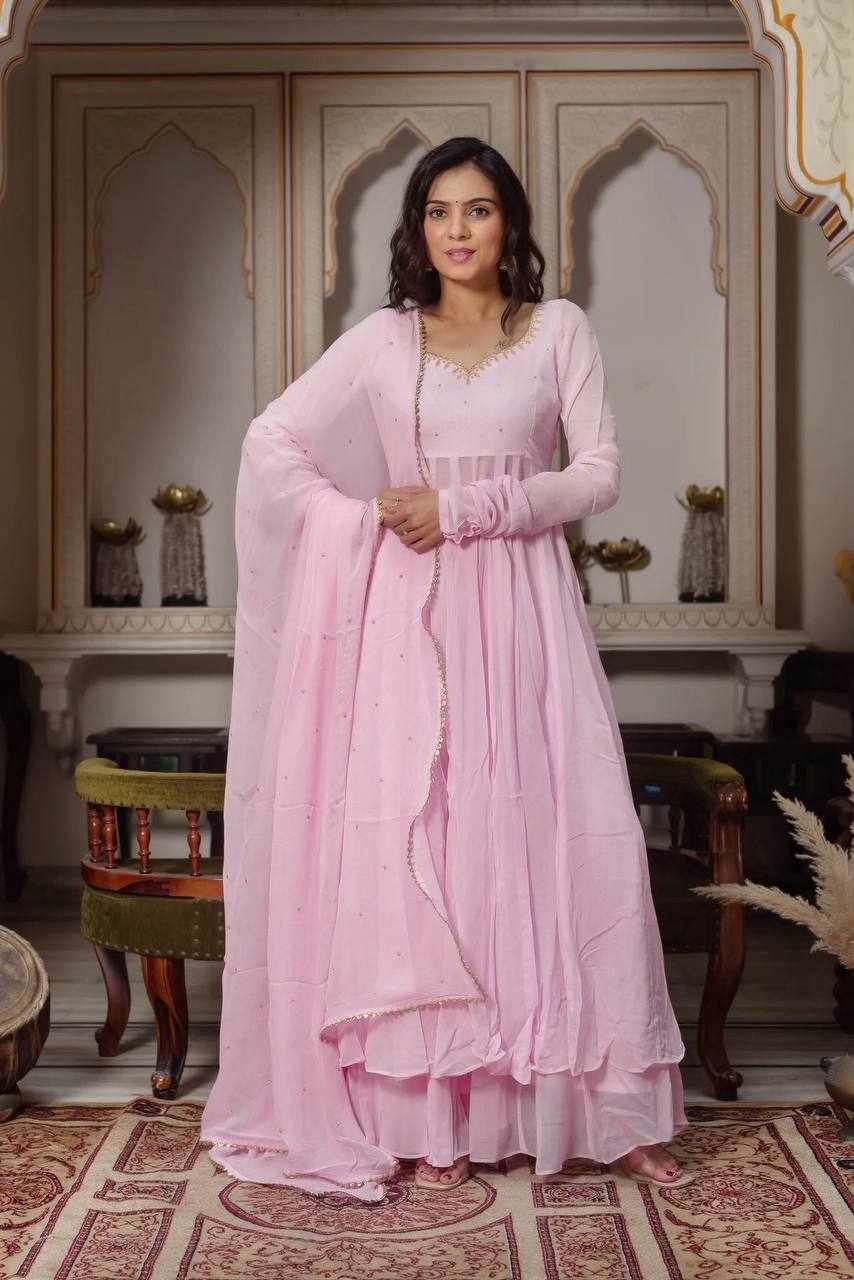Blush Pink Layered Anarkali Set  KD 1636 - Detailed Pallu View