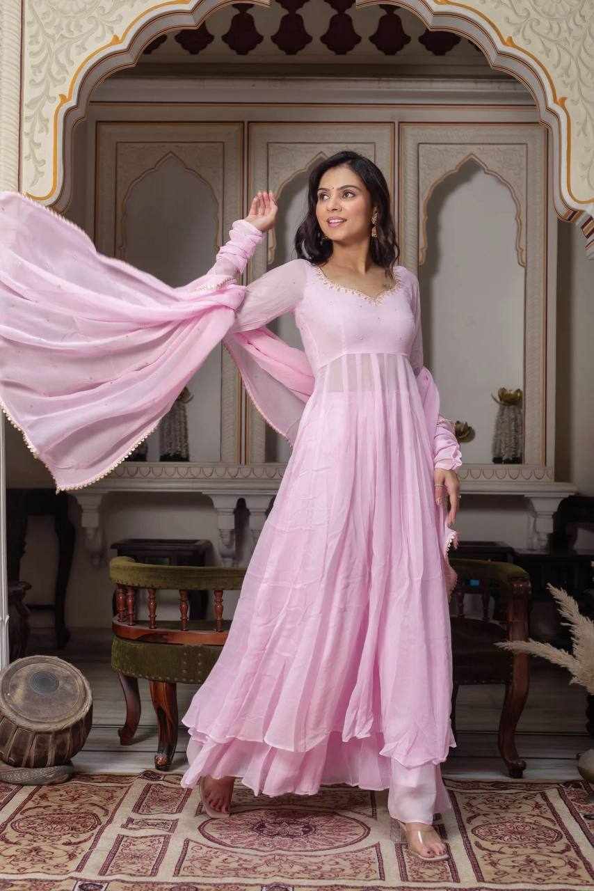 Blush Pink Layered Anarkali Set  KD 1636