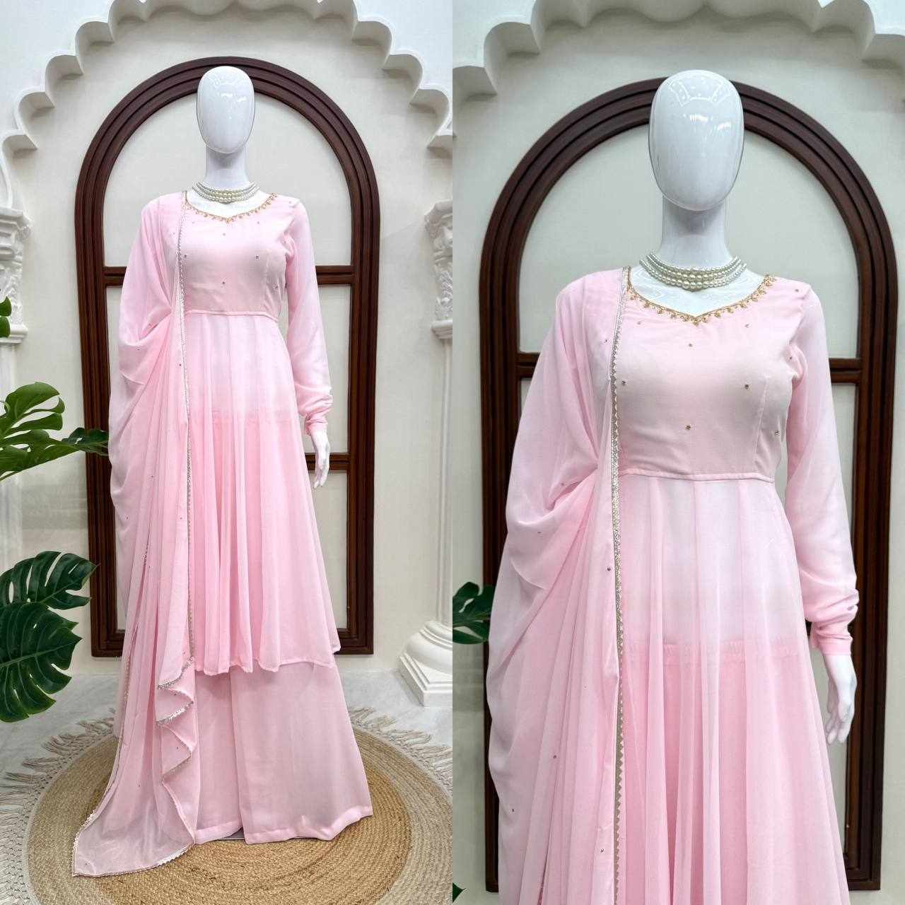 Blush Pink Layered Anarkali Set  KD 1636