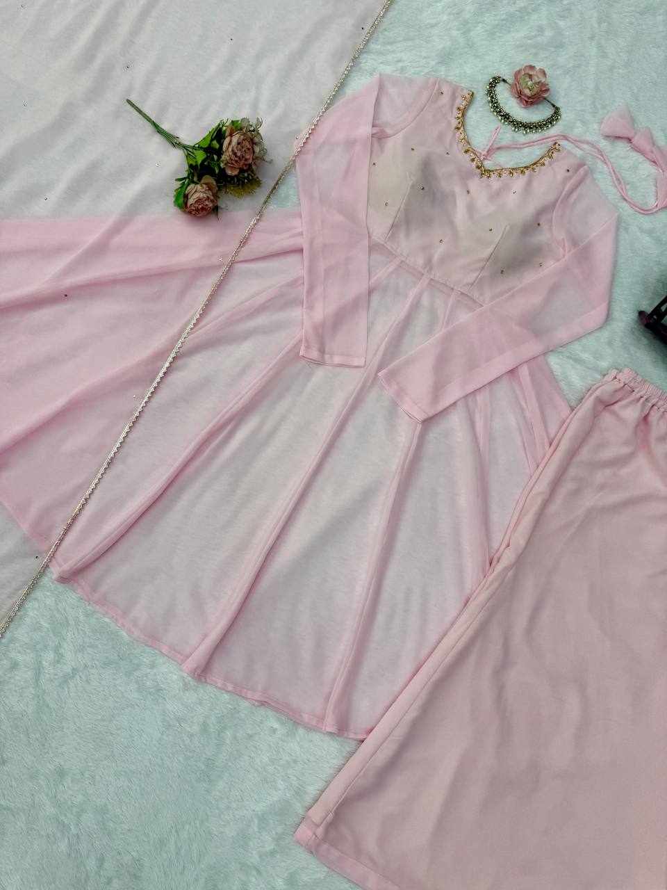 Blush Pink Layered Anarkali Set  KD 1636