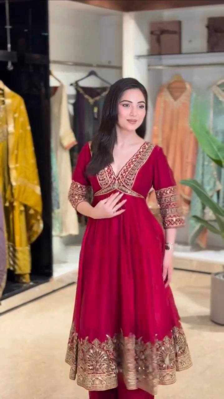 Wine Red Embroidered Anarkali Kurti   RTC 6078 - Handcrafted Ethnic Wear