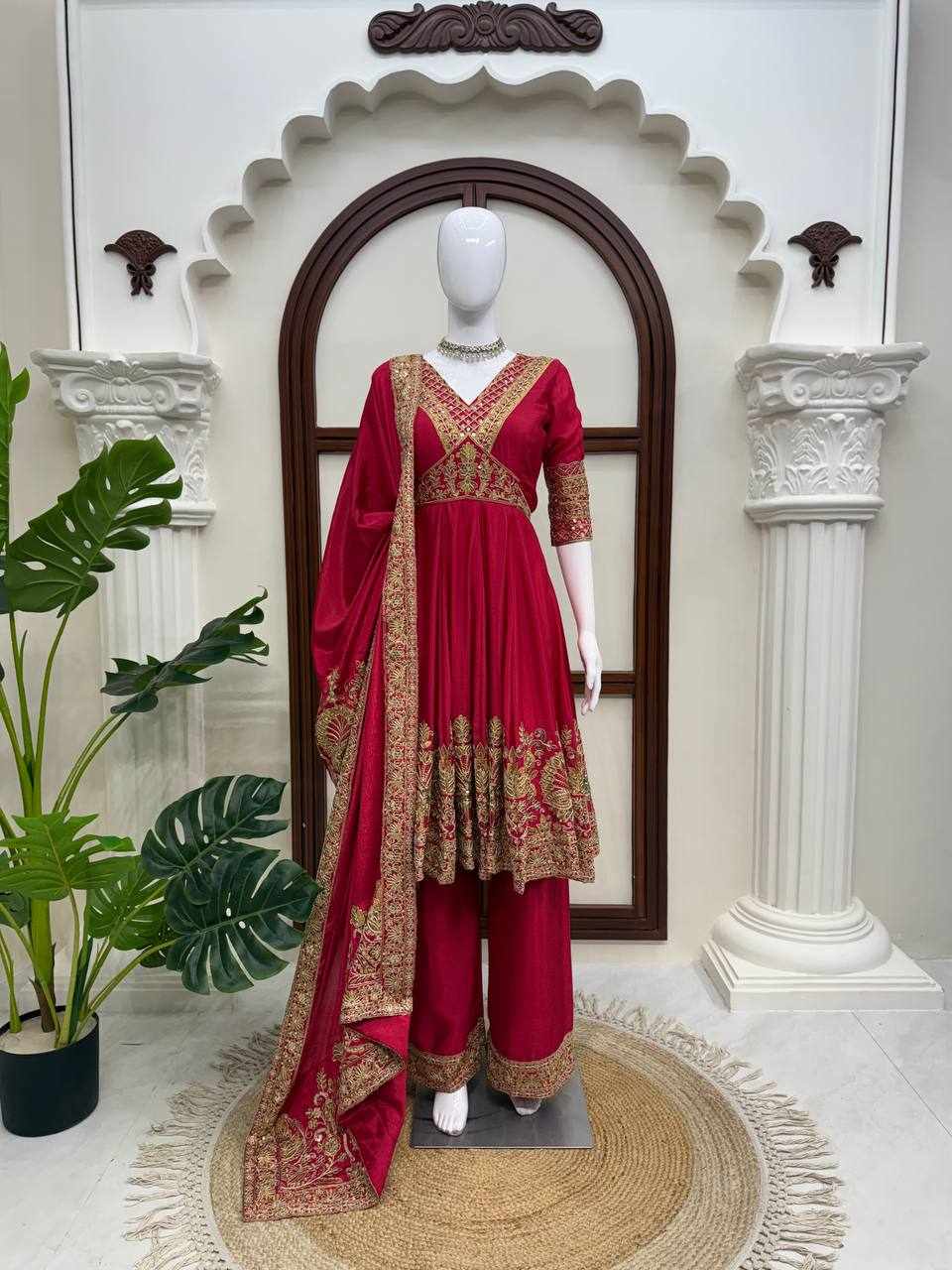 Wine Red Embroidered Anarkali Kurti   RTC 6078