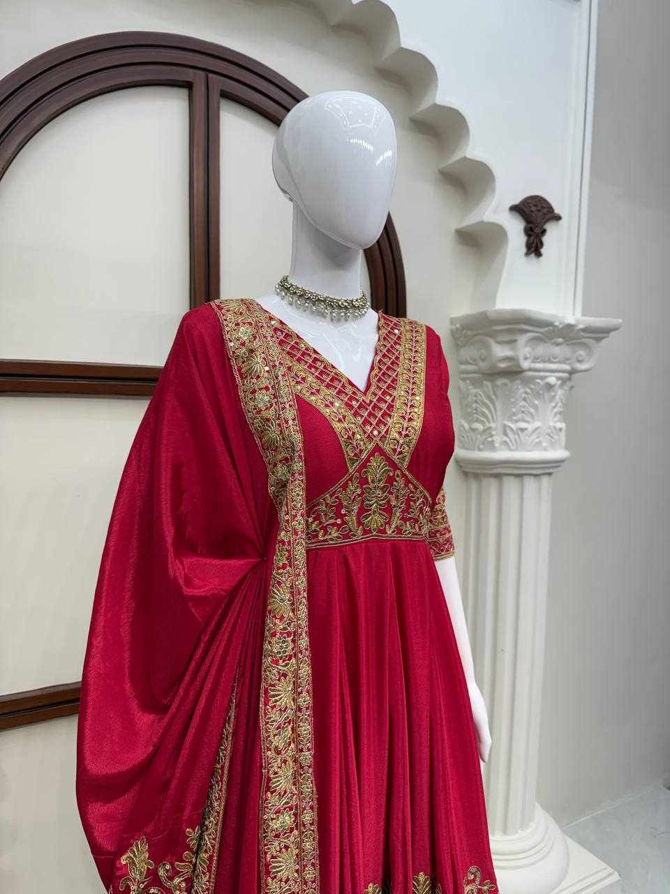 Wine Red Embroidered Anarkali Kurti   RTC 6078