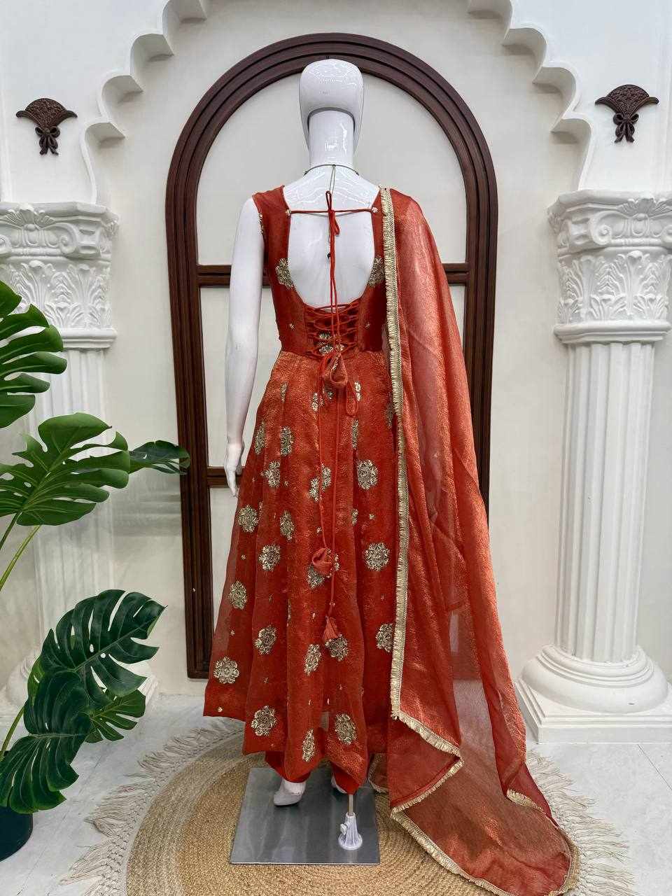 Rust Orange Embroidered Anarkali Suit Set RTC 6071