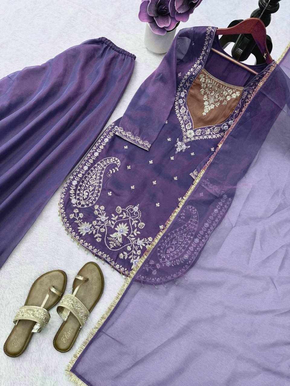 Lavender Purple Embroidered Sharara Suit Set RTC 6065
