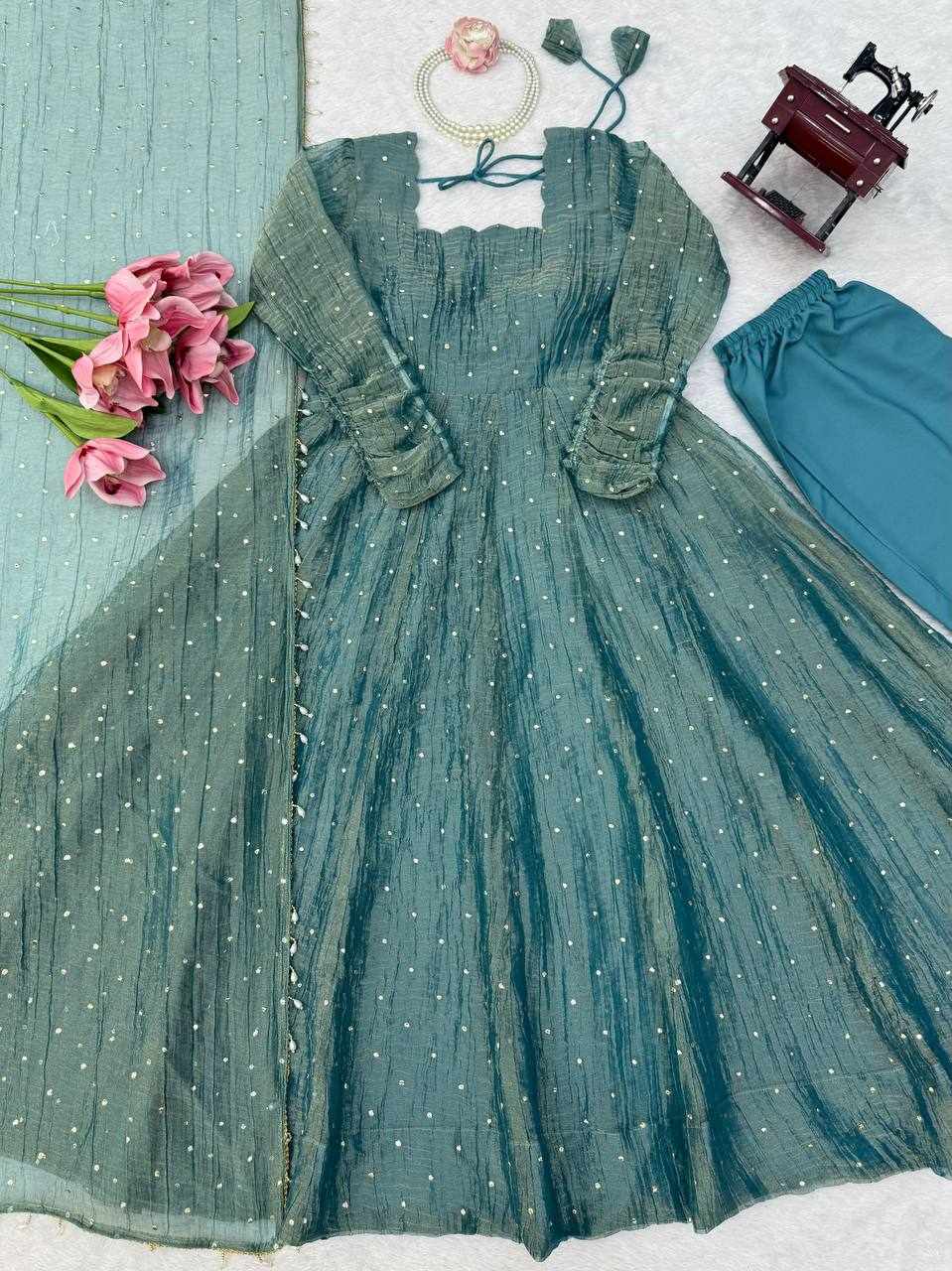 Elegant Teal Blue Anarkali Set KD 1641