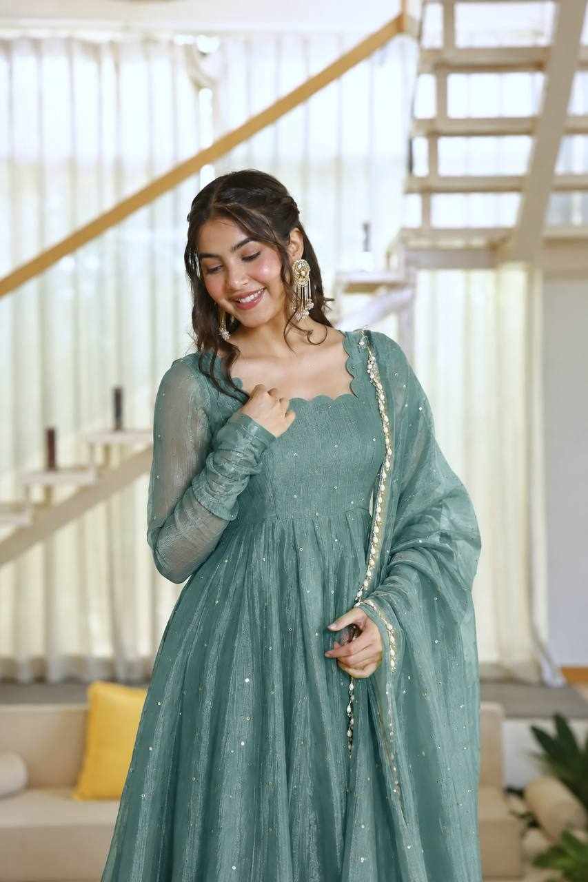 Elegant Teal Blue Anarkali Set KD 1641
