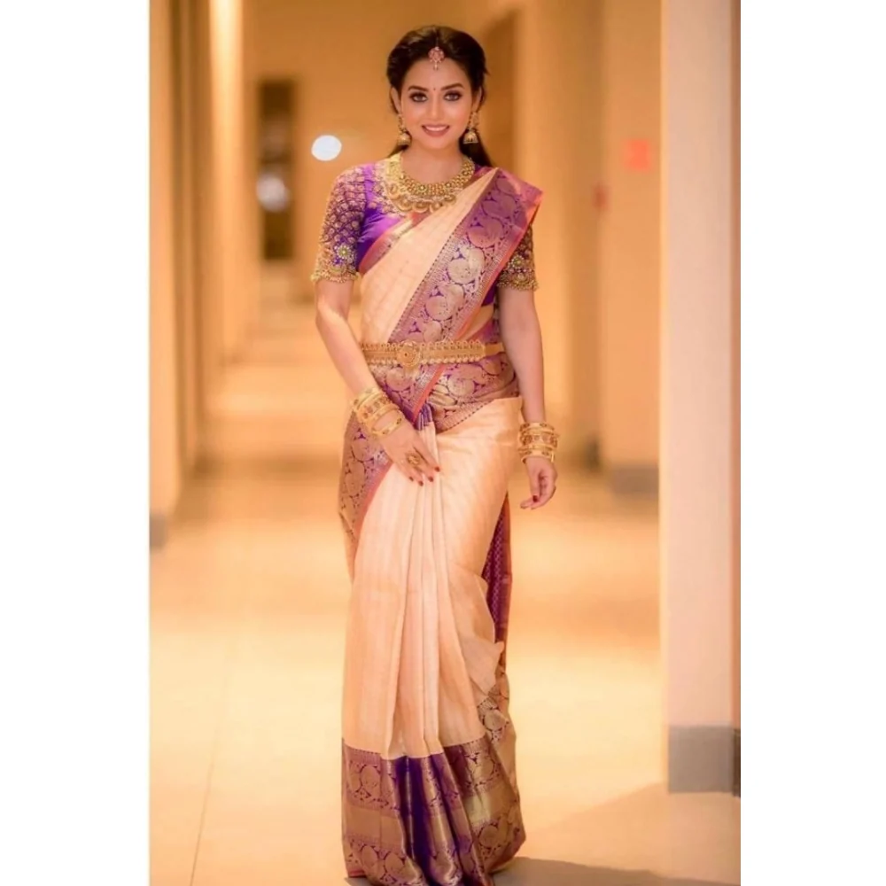 Peach & Purple Banarasi Silk Saree      BSB233SASYYYH_3091Prl - Handcrafted Ethnic Wear