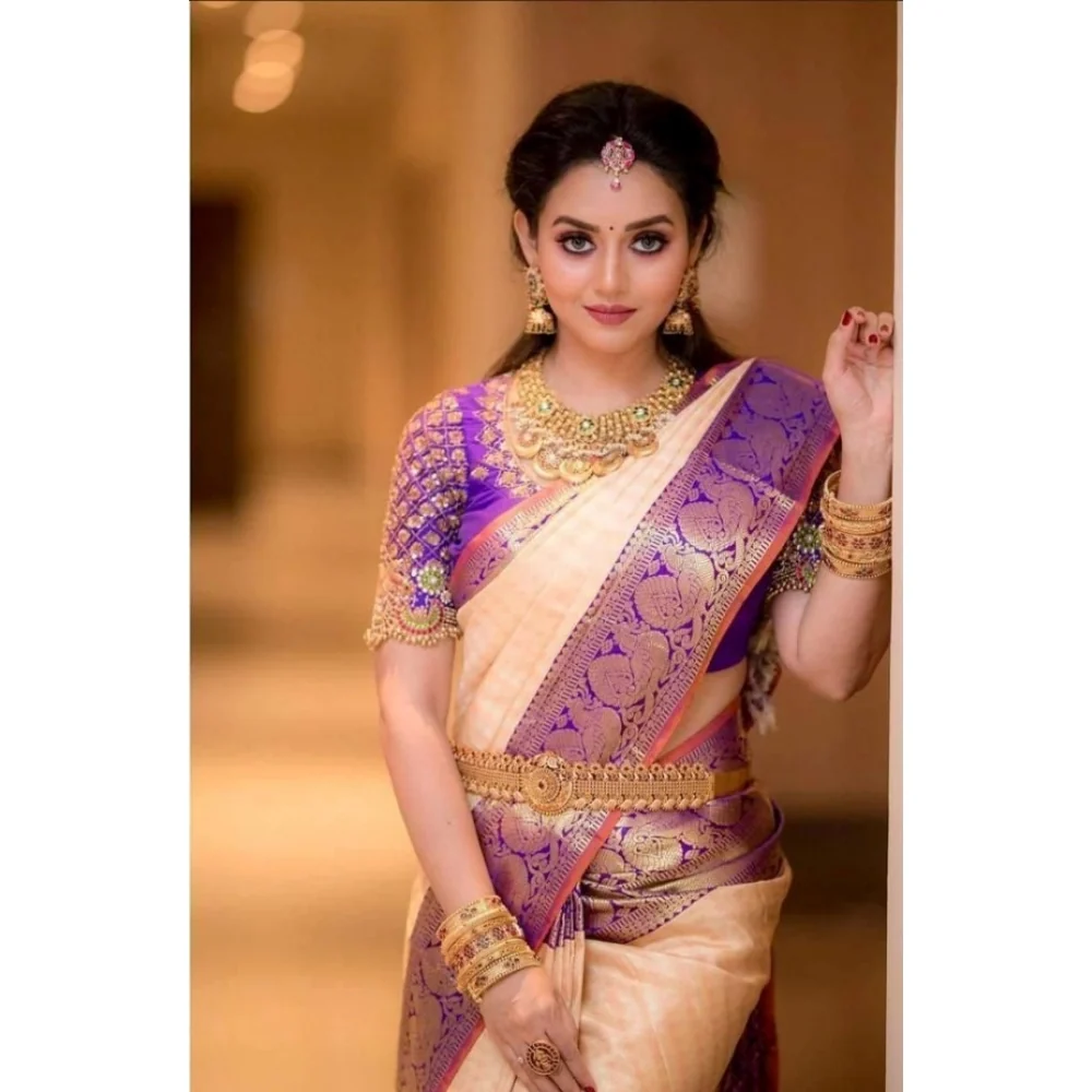 Peach & Purple Banarasi Silk Saree      BSB233SASYYYH_3091Prl
