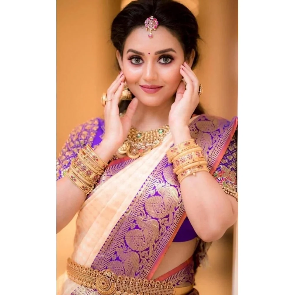 Peach & Purple Banarasi Silk Saree      BSB233SASYYYH_3091Prl