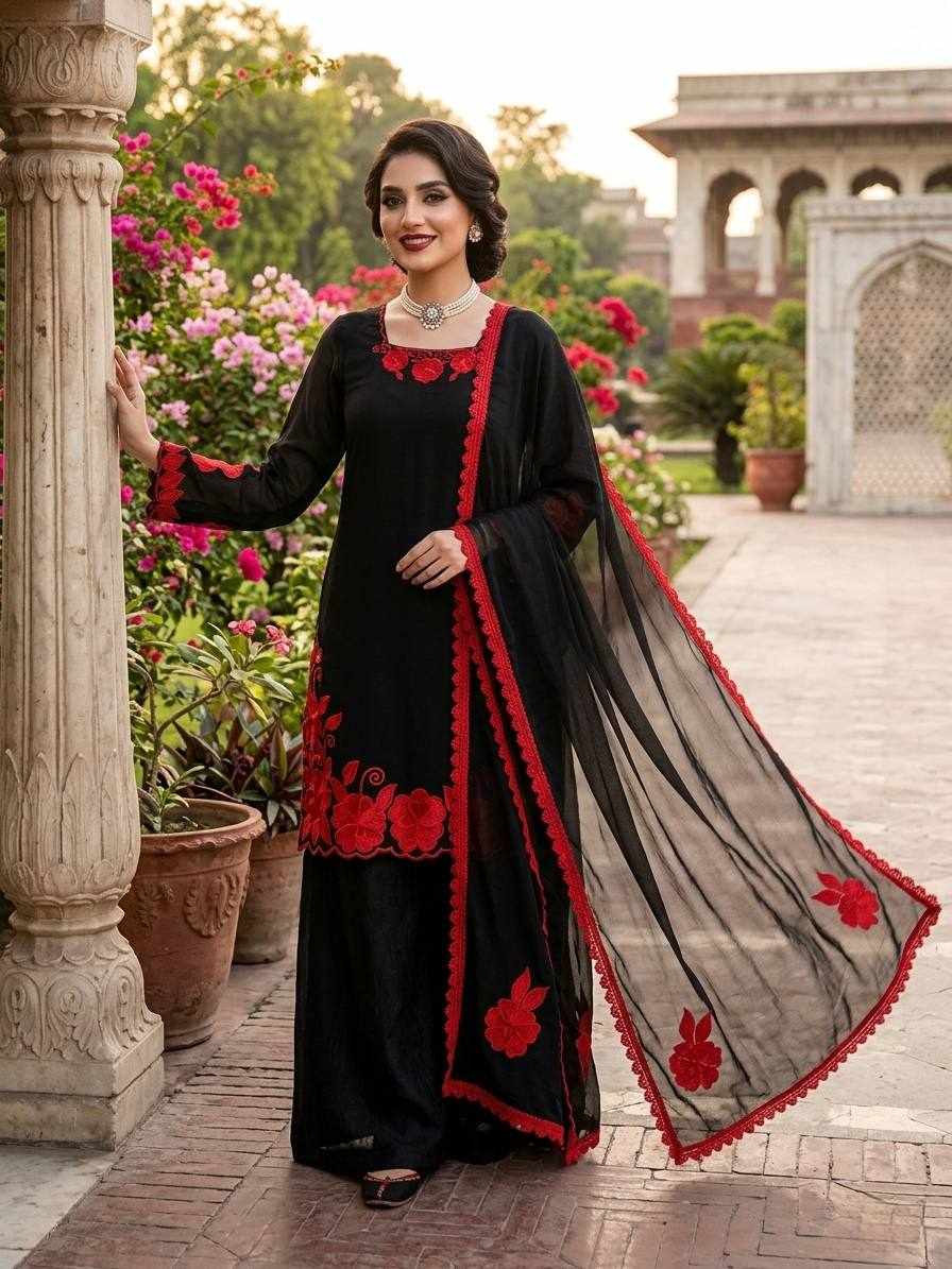 Black & Red Floral Embroidered Kurta Set RTC 6000 - Handcrafted Ethnic Wear
