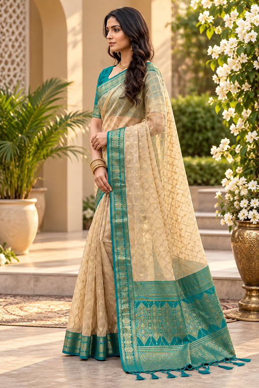 Chiku & Rama Green Printed Cotton Saree          A2331692508 - Detailed Pallu View