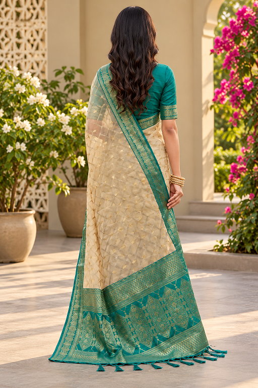 Chiku & Rama Green Printed Cotton Saree          A2331692508
