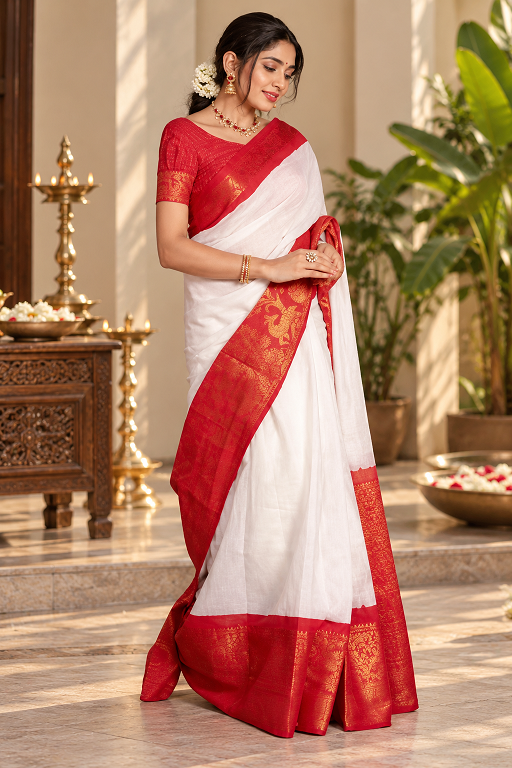White & Red Silk Saree        BSB243SA5YYY566_Wht