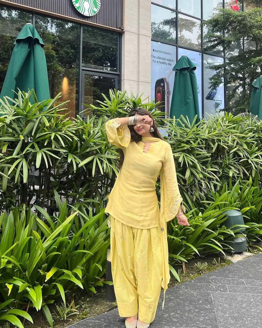 Sunshine Yellow Embroidered Kurta Palazzo Set   MC 2052 - Handcrafted Ethnic Wear