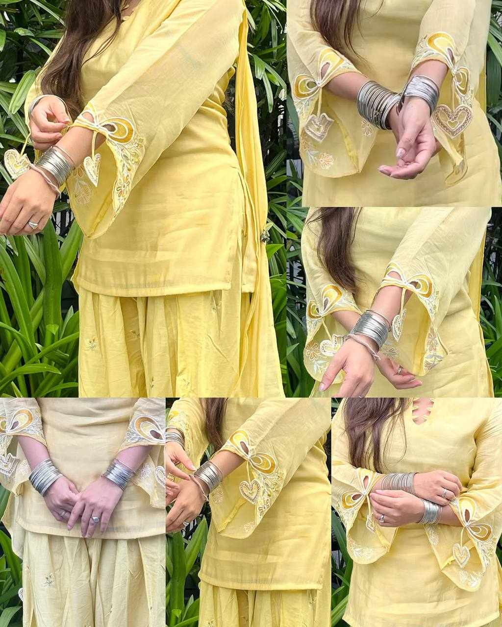 Sunshine Yellow Embroidered Kurta Palazzo Set   MC 2052 - Detailed Pallu View