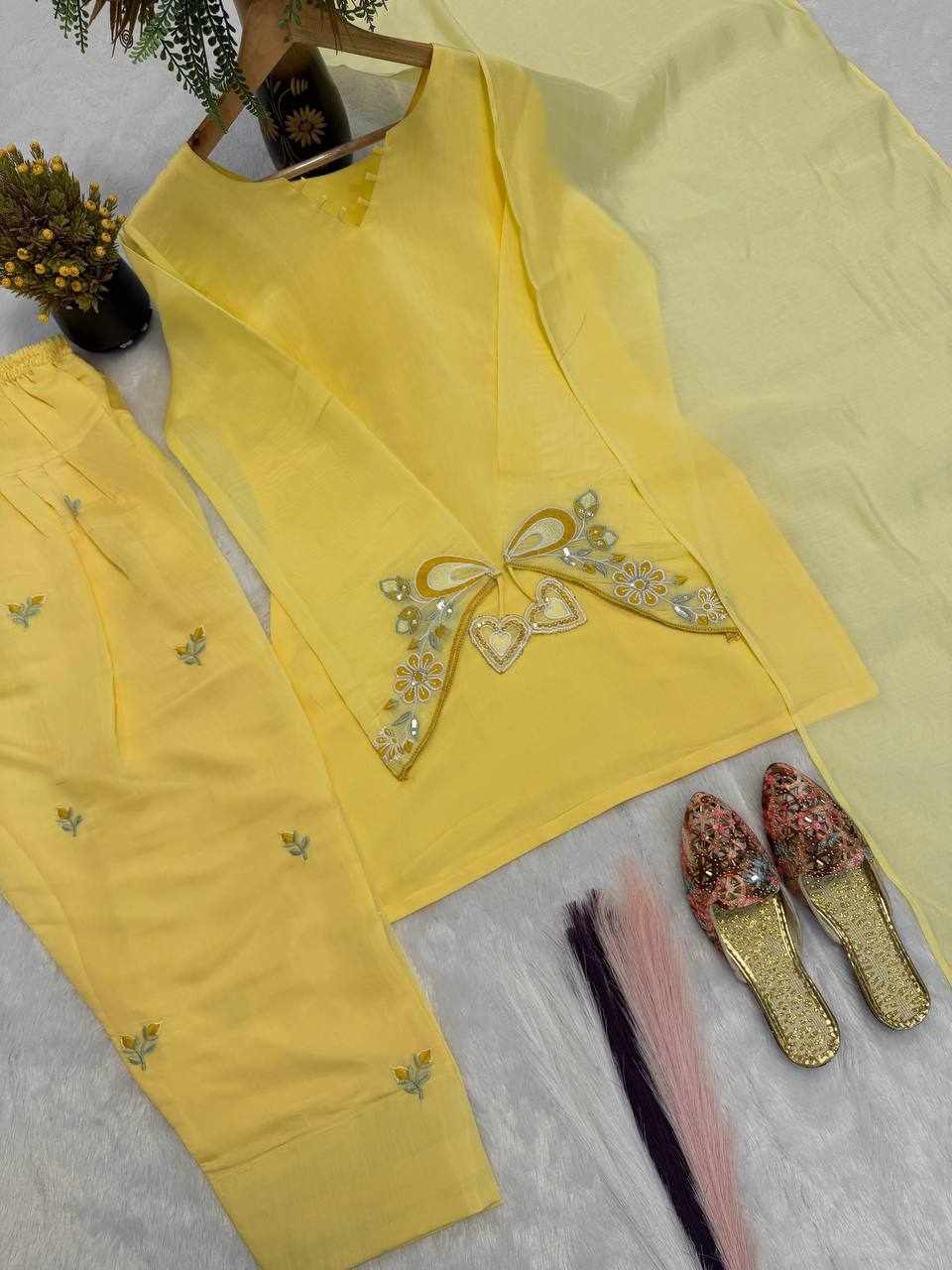 Sunshine Yellow Embroidered Kurta Palazzo Set   MC 2052