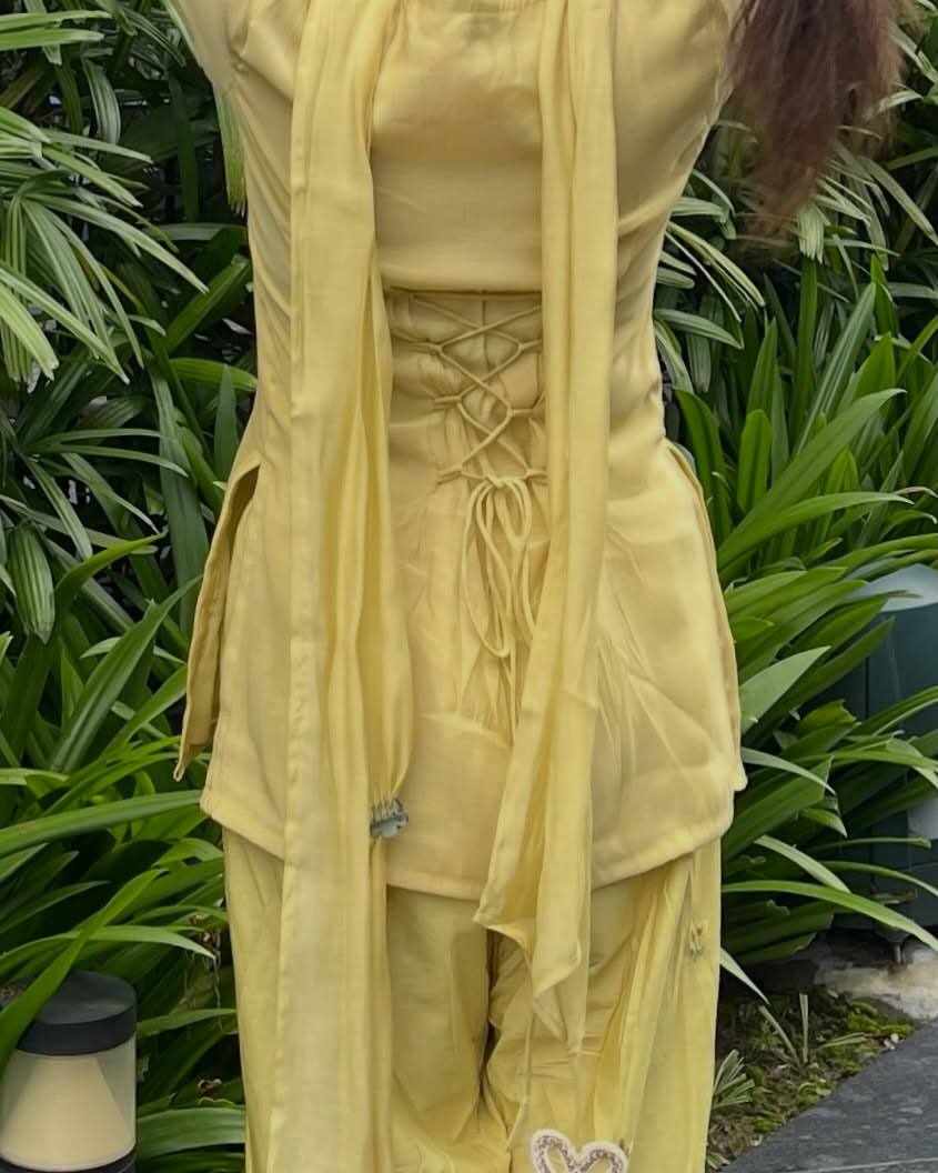 Sunshine Yellow Embroidered Kurta Palazzo Set   MC 2052